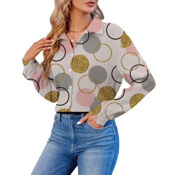 2024 Határokon átnyúló európai és amerikai export 3D nyomtatású női divatos egyrészes, testreszabott hosszú ujjú ing, népszerű hajtókás ing