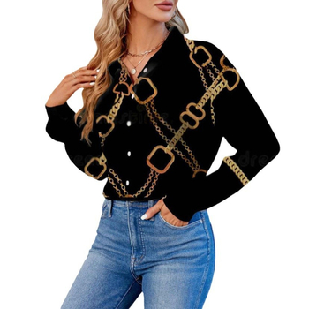 2024 Határokon átnyúló európai és amerikai export 3D nyomtatású női divatos egyrészes, testreszabott hosszú ujjú ing, népszerű hajtókás ing