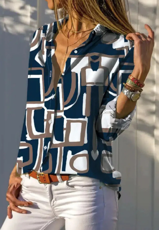 2024 Határokon átnyúló európai és amerikai export 3D nyomtatású női divatos egyrészes, testreszabott hosszú ujjú ing, népszerű hajtókás ing