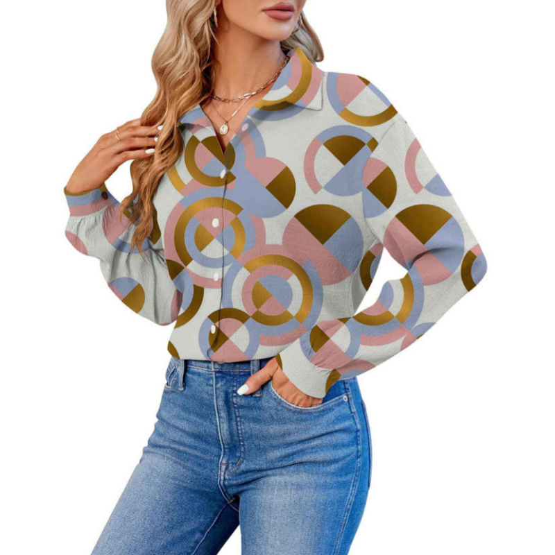 2024 Határokon átnyúló európai és amerikai export 3D nyomtatású női divatos egyrészes, testreszabott hosszú ujjú ing, népszerű hajtókás ing