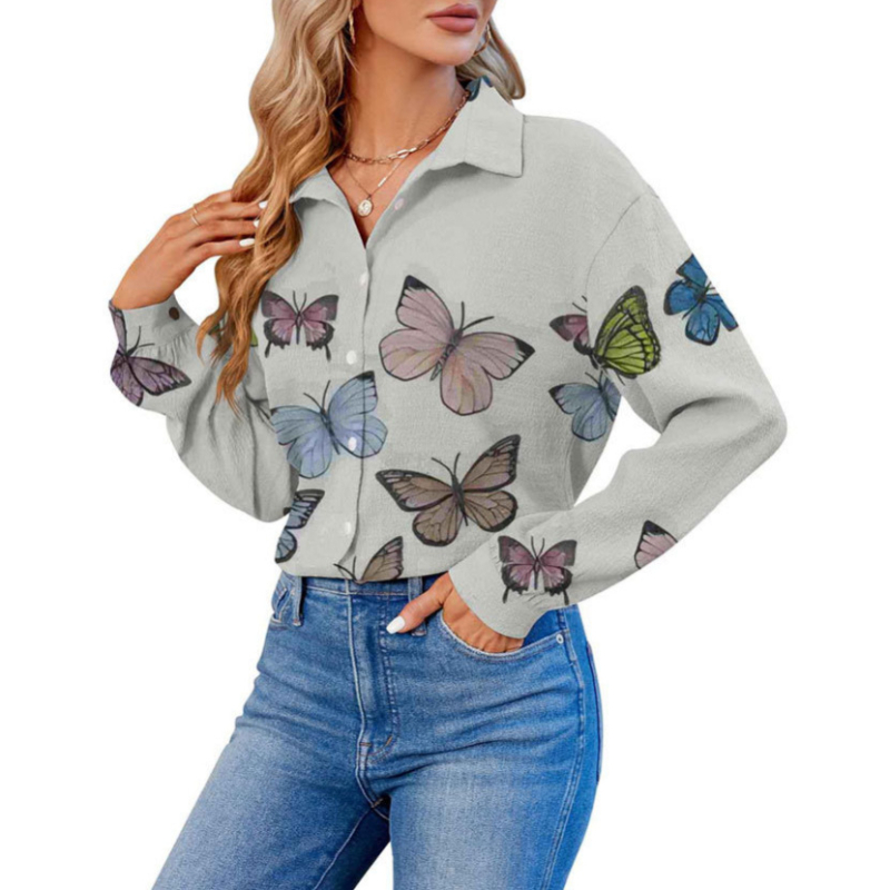 2024 Határokon átnyúló európai és amerikai export 3D nyomtatású női divatos egyrészes, testreszabott hosszú ujjú ing, népszerű hajtókás ing