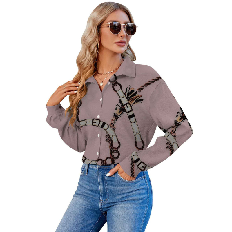 2024 Határokon átnyúló európai és amerikai export 3D nyomtatású női divatos egyrészes, testreszabott hosszú ujjú ing, népszerű hajtókás ing