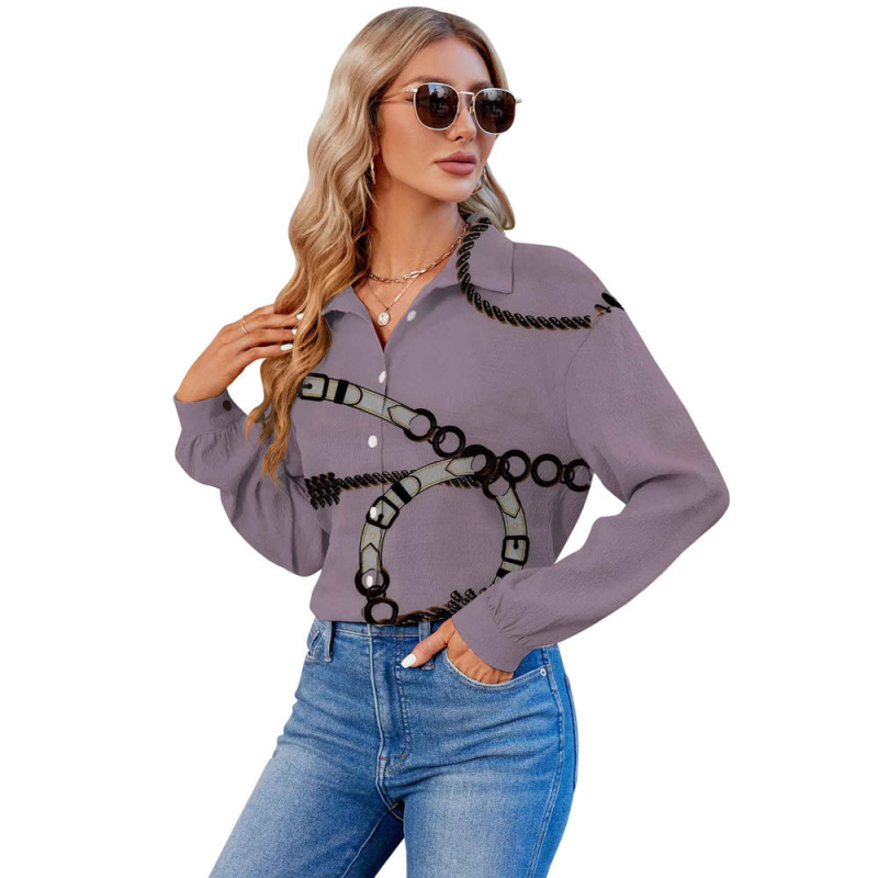 2024 Határokon átnyúló európai és amerikai export 3D nyomtatású női divatos egyrészes, testreszabott hosszú ujjú ing, népszerű hajtókás ing