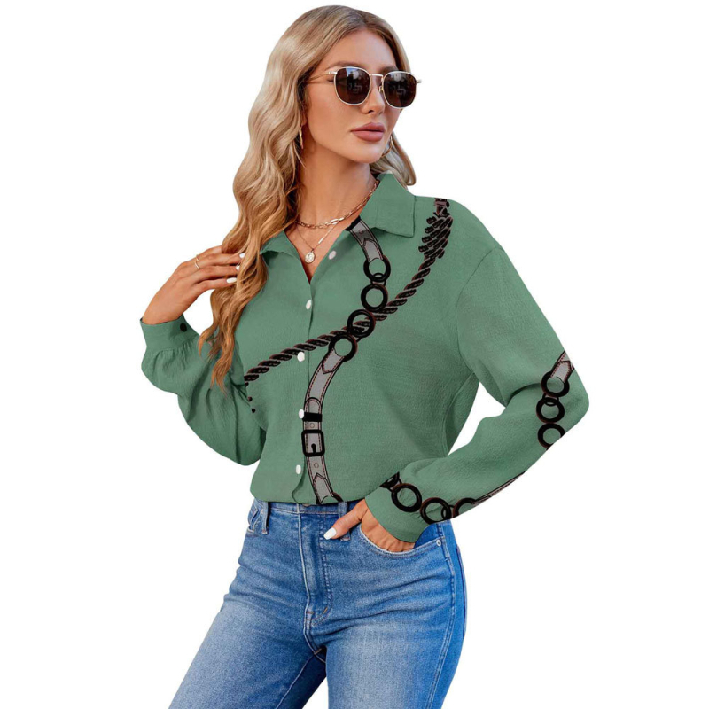 2024 Határokon átnyúló európai és amerikai export 3D nyomtatású női divatos egyrészes, testreszabott hosszú ujjú ing, népszerű hajtókás ing