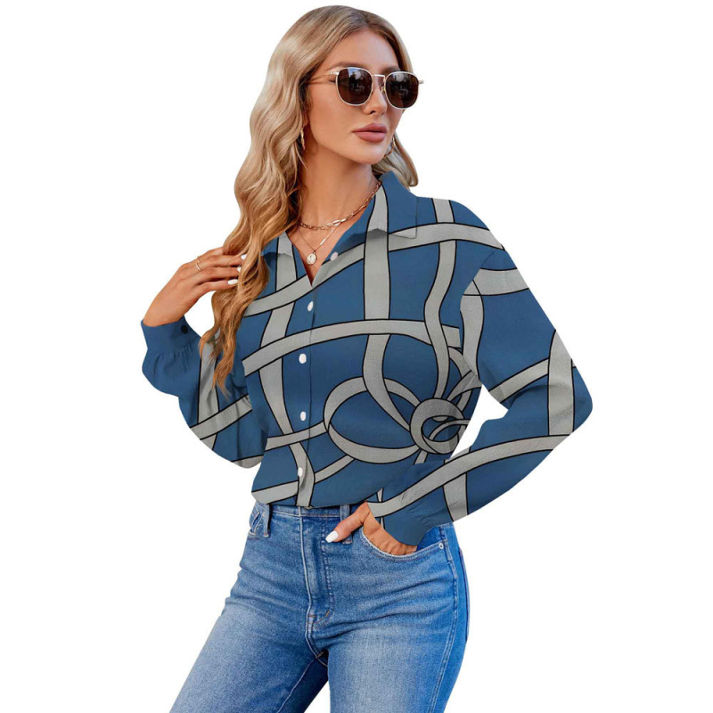 2024 Határokon átnyúló európai és amerikai export 3D nyomtatású női divatos egyrészes, testreszabott hosszú ujjú ing, népszerű hajtókás ing