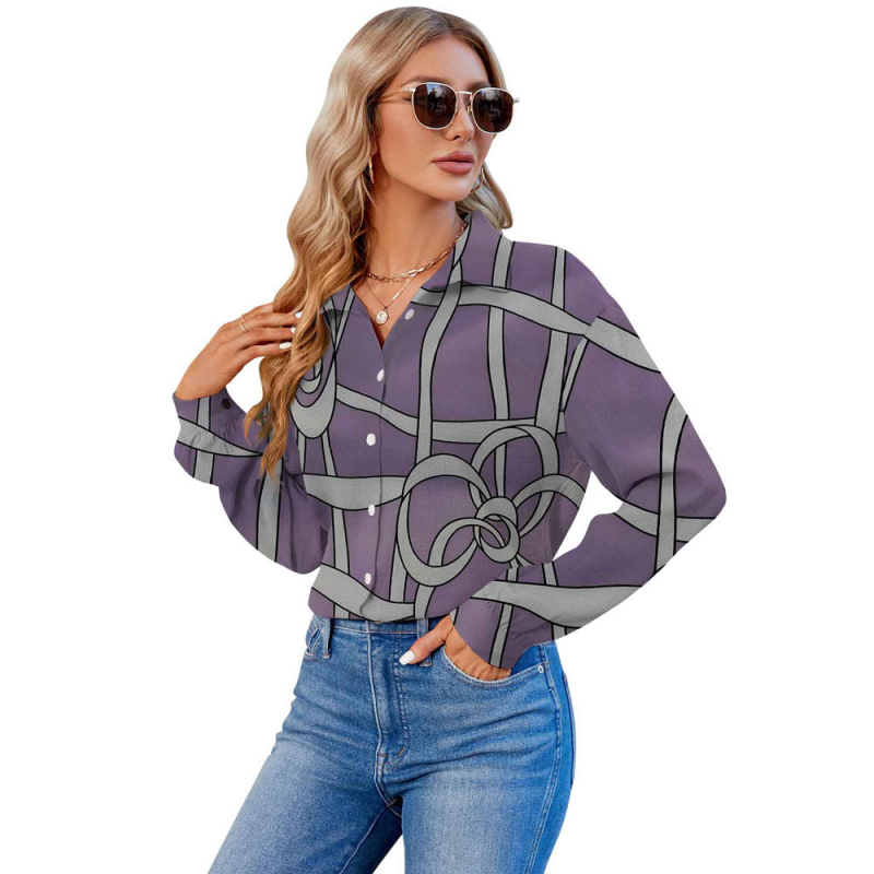 2024 Határokon átnyúló európai és amerikai export 3D nyomtatású női divatos egyrészes, testreszabott hosszú ujjú ing, népszerű hajtókás ing