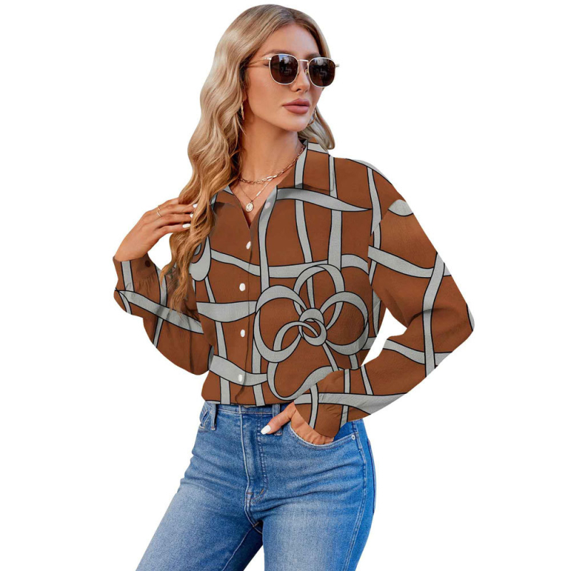 2024 Határokon átnyúló európai és amerikai export 3D nyomtatású női divatos egyrészes, testreszabott hosszú ujjú ing, népszerű hajtókás ing