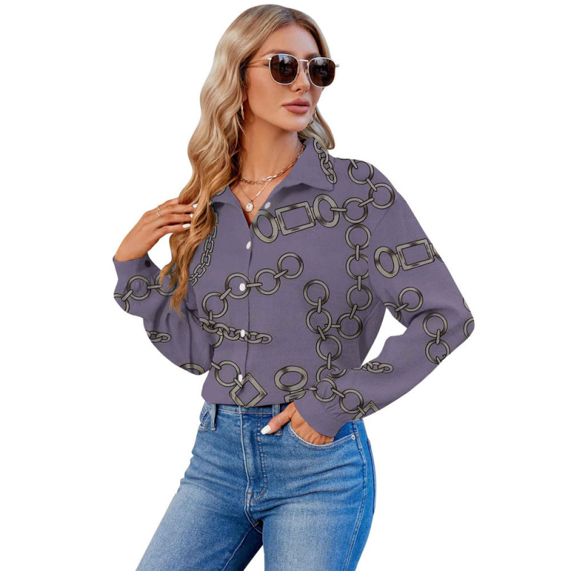 2024 Határokon átnyúló európai és amerikai export 3D nyomtatású női divatos egyrészes, testreszabott hosszú ujjú ing, népszerű hajtókás ing