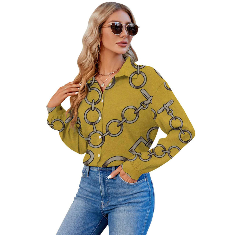 2024 Határokon átnyúló európai és amerikai export 3D nyomtatású női divatos egyrészes, testreszabott hosszú ujjú ing, népszerű hajtókás ing