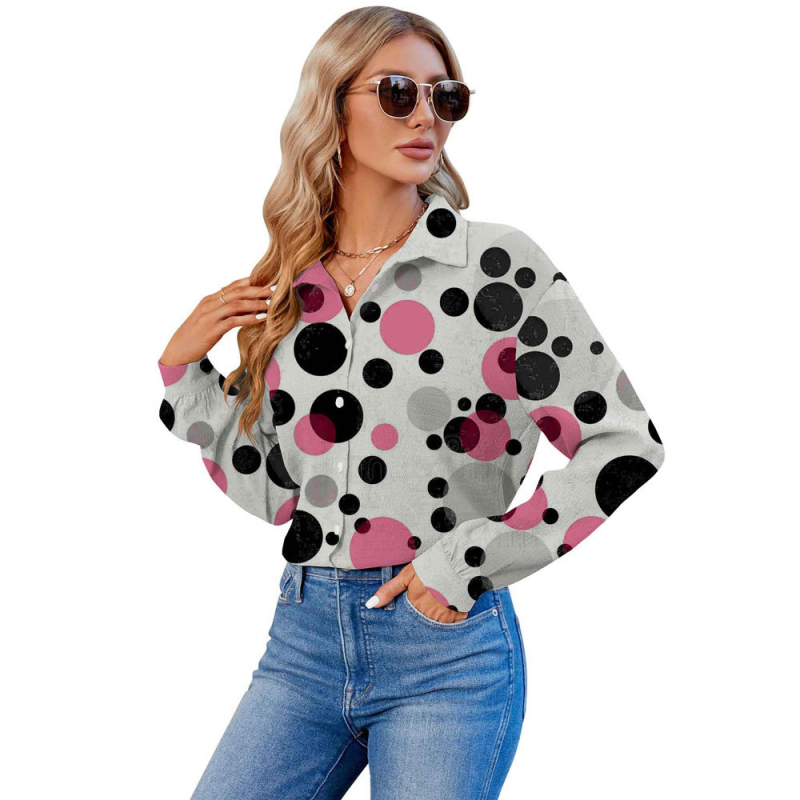 2024 Határokon átnyúló európai és amerikai export 3D nyomtatású női divatos egyrészes, testreszabott hosszú ujjú ing, népszerű hajtókás ing