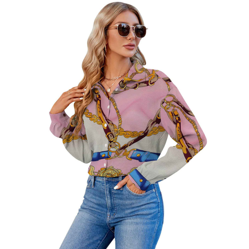 2024 Határokon átnyúló európai és amerikai export 3D nyomtatású női divatos egyrészes, testreszabott hosszú ujjú ing, népszerű hajtókás ing