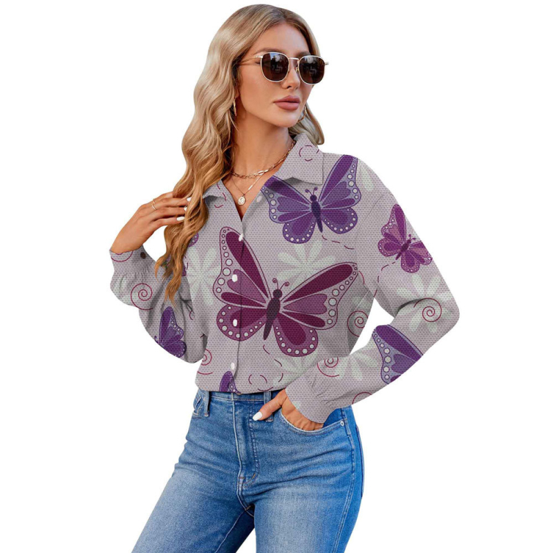 2024 Határokon átnyúló európai és amerikai export 3D nyomtatású női divatos egyrészes, testreszabott hosszú ujjú ing, népszerű hajtókás ing