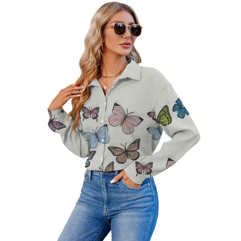 2024 Határokon átnyúló európai és amerikai export 3D nyomtatású női divatos egyrészes, testreszabott hosszú ujjú ing, népszerű hajtókás ing