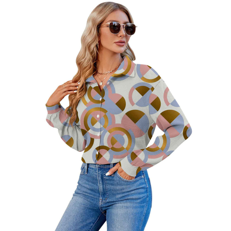 2024 Határokon átnyúló európai és amerikai export 3D nyomtatású női divatos egyrészes, testreszabott hosszú ujjú ing, népszerű hajtókás ing