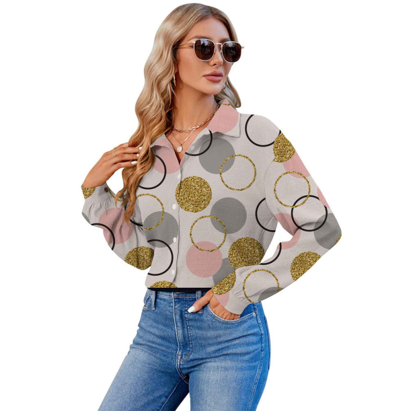 2024 Határokon átnyúló európai és amerikai export 3D nyomtatású női divatos egyrészes, testreszabott hosszú ujjú ing, népszerű hajtókás ing