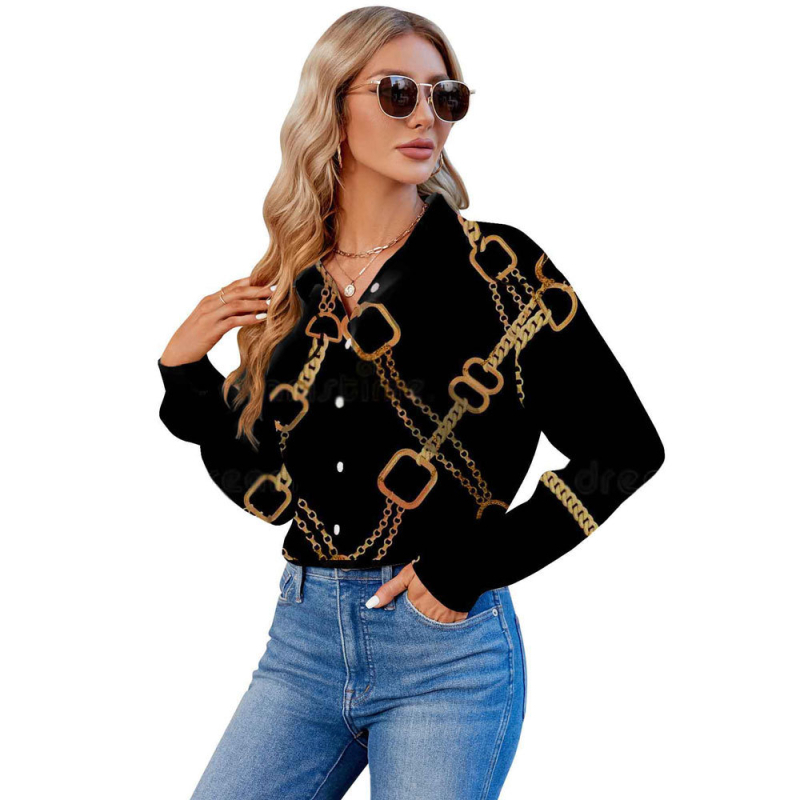 2024 Határokon átnyúló európai és amerikai export 3D nyomtatású női divatos egyrészes, testreszabott hosszú ujjú ing, népszerű hajtókás ing