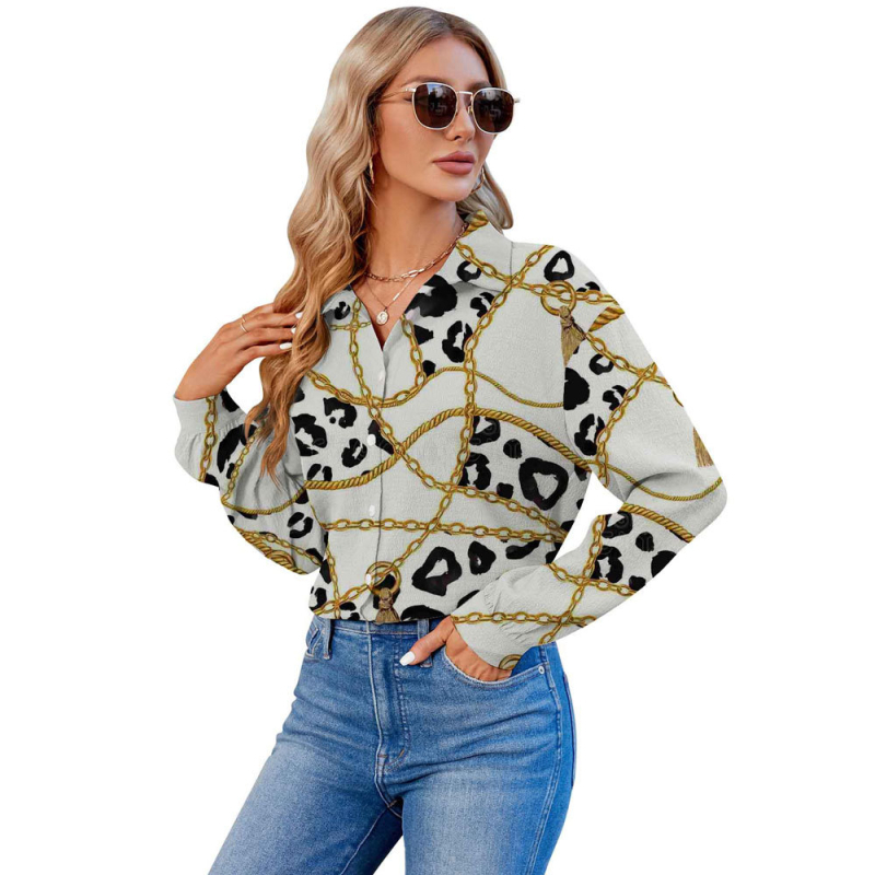 2024 Határokon átnyúló európai és amerikai export 3D nyomtatású női divatos egyrészes, testreszabott hosszú ujjú ing, népszerű hajtókás ing