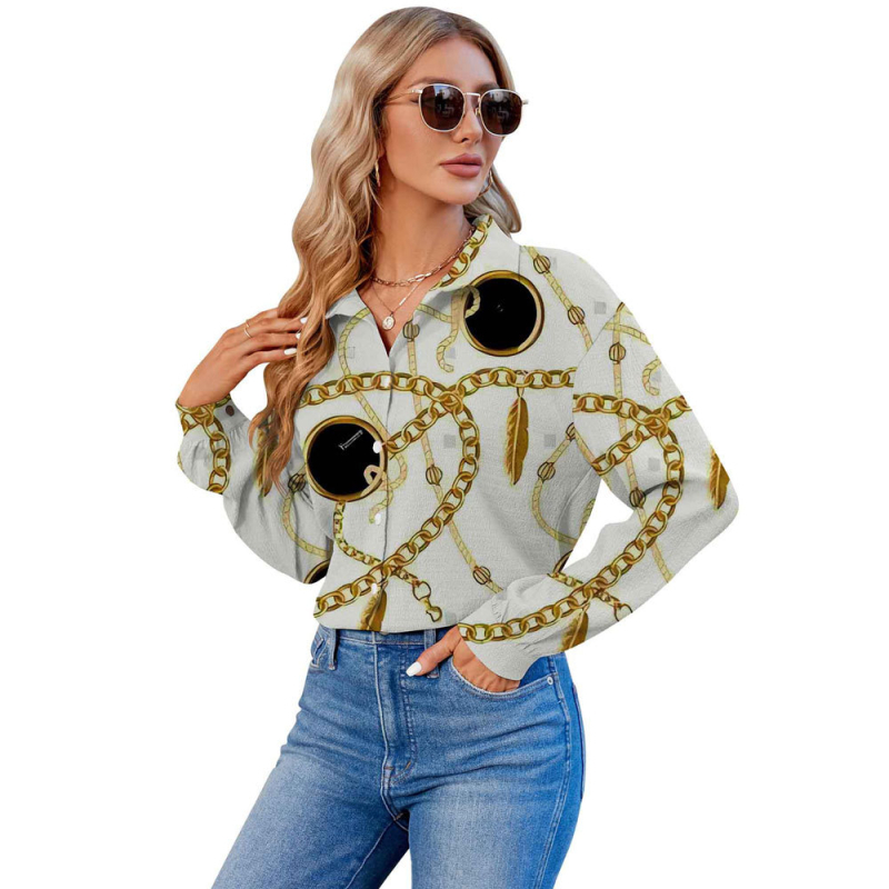 2024 Határokon átnyúló európai és amerikai export 3D nyomtatású női divatos egyrészes, testreszabott hosszú ujjú ing, népszerű hajtókás ing