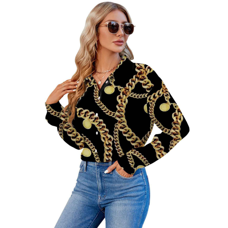 2024 Határokon átnyúló európai és amerikai export 3D nyomtatású női divatos egyrészes, testreszabott hosszú ujjú ing, népszerű hajtókás ing