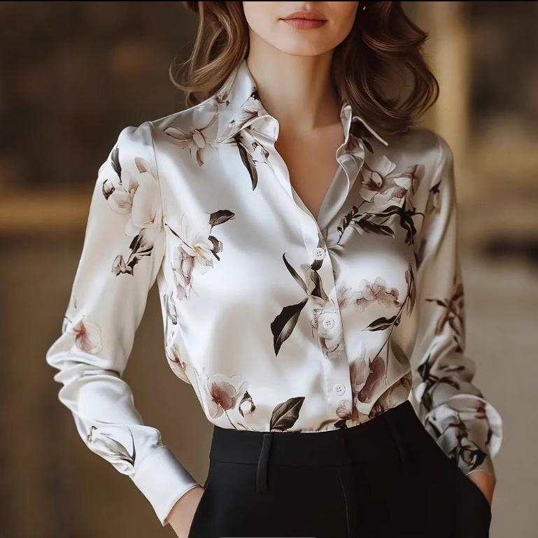 2025 tavaszi és őszi új koreai stílusú nyomtatott sifon ing, női hosszú ujjú női ing, divatos ingázó munkaruha