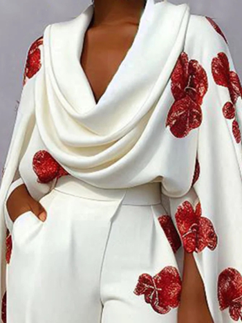 Εξωτερικό εμπόριο διασυνοριακών ευρωπαϊκών και αμερικανικών γυναικείων ενδυμάτων ανεξάρτητου σταθμού νέο τυπωμένο παντελόνι με γιακά και μακριά μανίκια δύο τεμαχίων