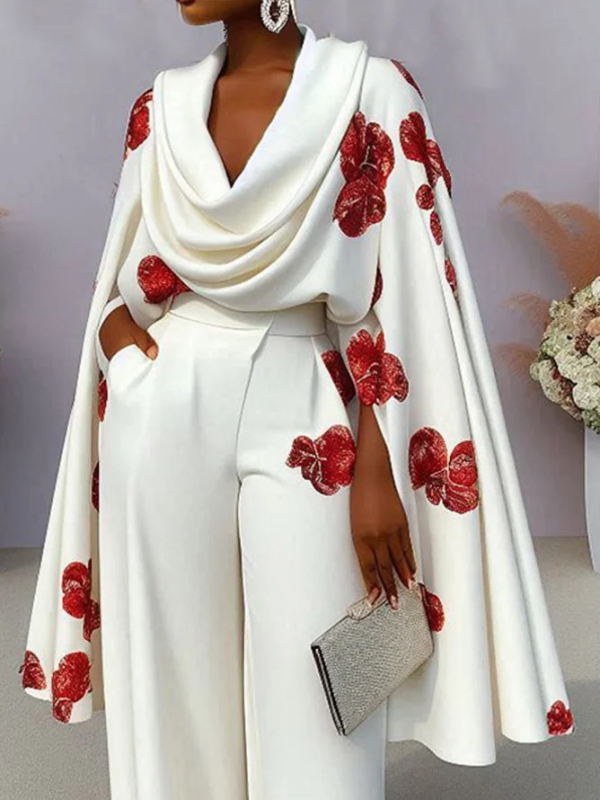 Külkereskedelmi, határokon átnyúló európai és amerikai női ruházati független állomás új nyomtatott, halomgalléros, hosszú ujjú, kétrészes nadrágkosztüm