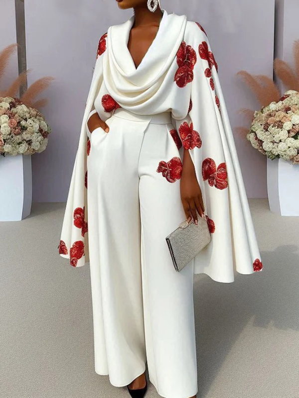 Külkereskedelmi, határokon átnyúló európai és amerikai női ruházati független állomás új nyomtatott, halomgalléros, hosszú ujjú, kétrészes nadrágkosztüm