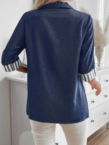 2025-ös európai és amerikai határokon átnyúló Amazon Aliexpress új nyári női lezser csíkos tiszta színű, illesztéses hajtókás ing