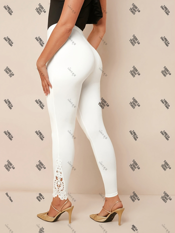 Europske i američke prekogranične ženske proljetne i ljetne elegantne jednobojne rastezljive uske hlače s čipkom