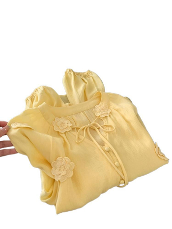 Sárga női ing, erős, háromdimenziós virágmintával, elegáns, 2025-ös nyári, új, sokoldalú, divatos, vékony felső