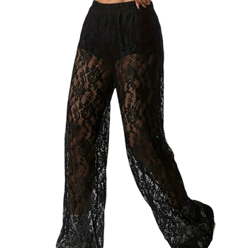 Ексклузивна доставка през граница на пролетно-летни нови модни стилни, чистоцветни, дантелени жакардови, леко прозрачни, прави, ежедневни панталони за 2025 г.
