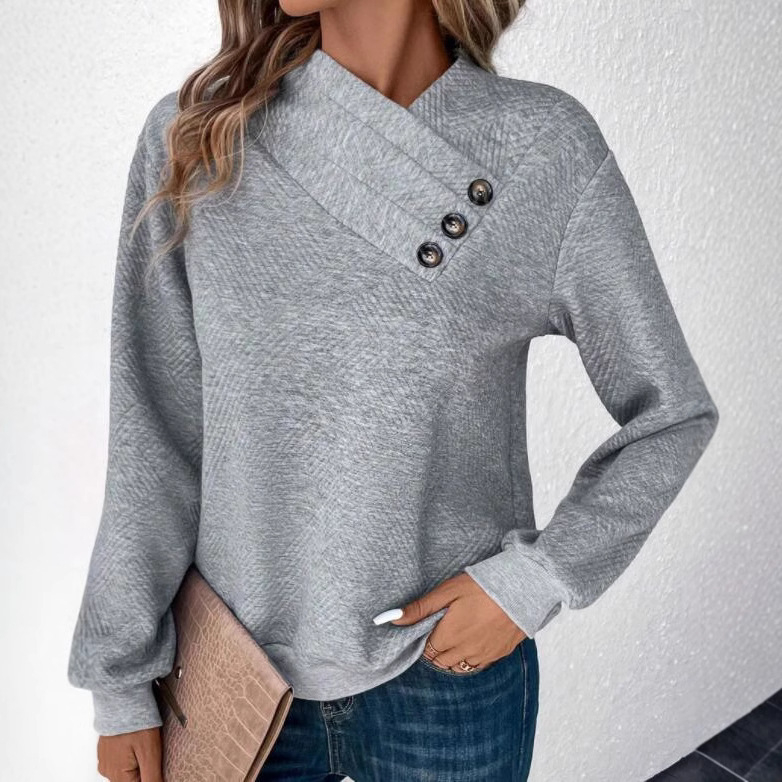 Amazon Export Népszerű Topok 2025 Új Európai és Amerikai Ruházat Határokon Átnyúló Gomb Textúra Dizájn Őszi Pulóver