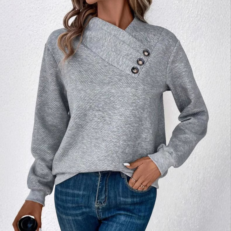 Amazon Export Népszerű Topok 2025 Új Európai és Amerikai Ruházat Határokon Átnyúló Gomb Textúra Dizájn Őszi Pulóver