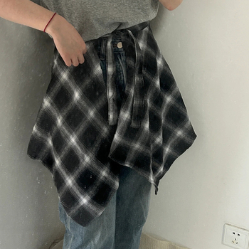 Φετινή δημοφιλής φούστα με ακανόνιστο καρό στρίφωμα, γυναικεία φούστα με δετά κορδόνια, πουκάμισο για αγόρια, με κουρτίνα και τελείωμα