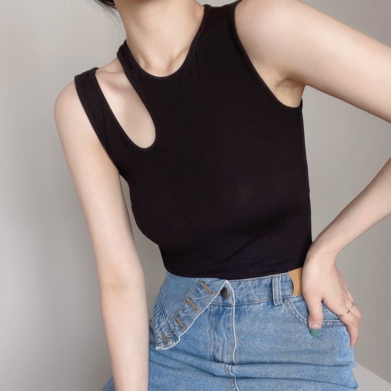 Egyrészes, európai és amerikai szexi vállpántos női, forró lányos, vékony ujjatlan felső, nyári, pántos, üreges mellény, szép hátú