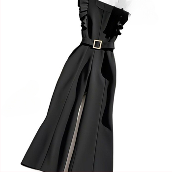 Черен гащеризон с жилетка 2025 Супер популярен пролетен нов стил, елегантен и женствен, гащеризон за намаляване на възрастта