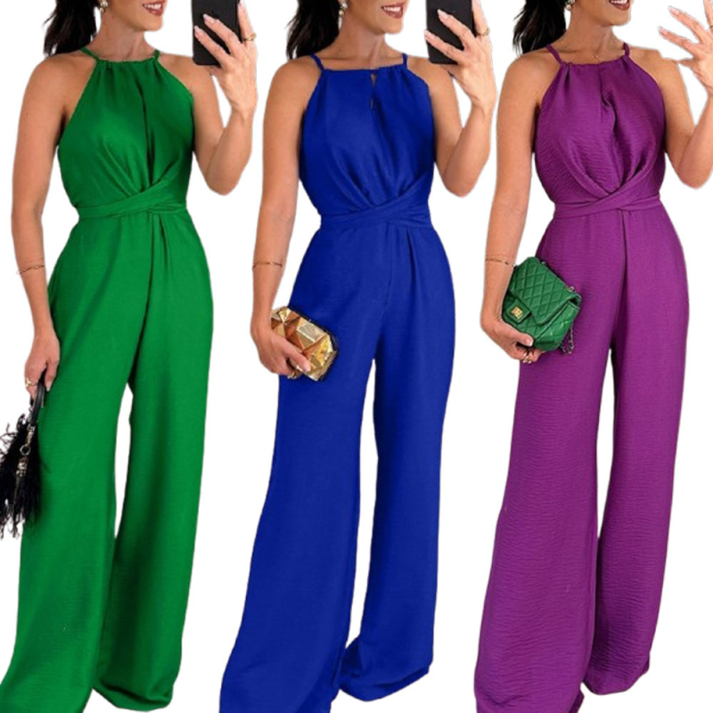 2025 Nyári Új, Határokon Átnyúló Európai és Amerikai Külkereskedelmi Női Fűzős, Egyszínű, Ujjatlan, Szexi, Slim-fit Nadrágok Női