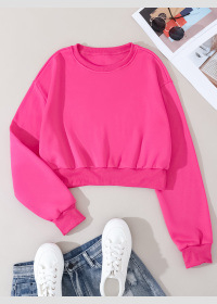 Új, kerek nyakú, polár bélésű, egyszínű, rövid pulóver, női divatos, hosszú ujjú, bő felső