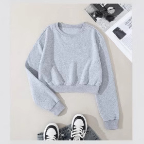 Új, kerek nyakú, polár bélésű, egyszínű, rövid pulóver, női divatos, hosszú ujjú, bő felső