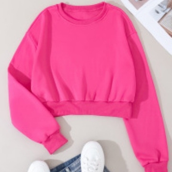 Új, kerek nyakú, polár bélésű, egyszínű, rövid pulóver, női divatos, hosszú ujjú, bő felső