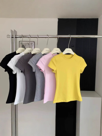 Nyári új, Pure Desire stílusú, feszes női póló, egyszínű, sokoldalú, rövid ujjú fazon, derekát összehúzó, dögös lányos crop top