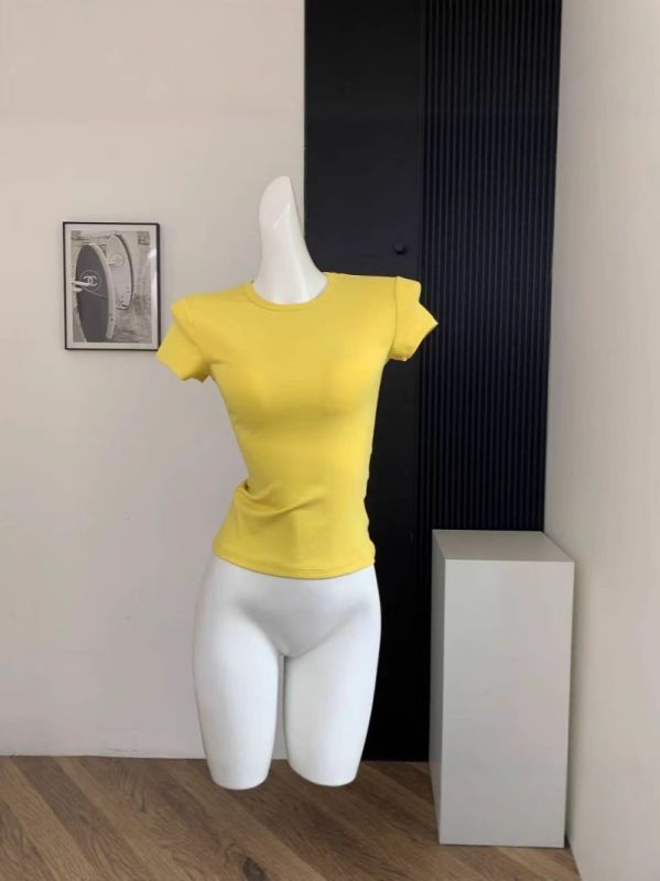 Nyári új, Pure Desire stílusú, feszes női póló, egyszínű, sokoldalú, rövid ujjú fazon, derekát összehúzó, dögös lányos crop top