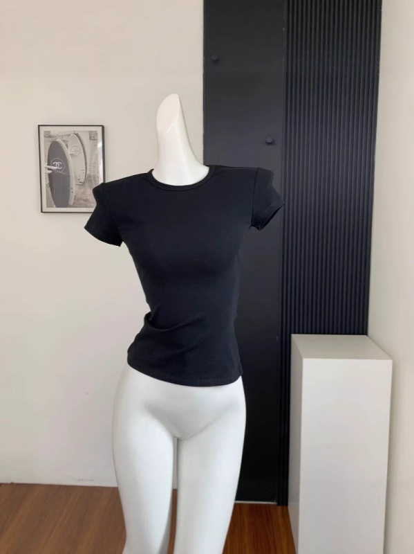 Nyári új, Pure Desire stílusú, feszes női póló, egyszínű, sokoldalú, rövid ujjú fazon, derekát összehúzó, dögös lányos crop top