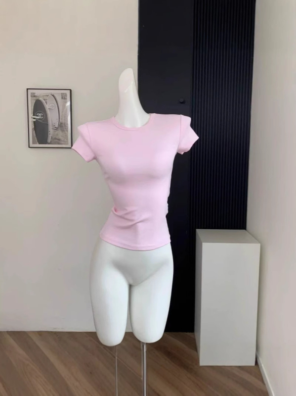 Nyári új, Pure Desire stílusú, feszes női póló, egyszínű, sokoldalú, rövid ujjú fazon, derekát összehúzó, dögös lányos crop top