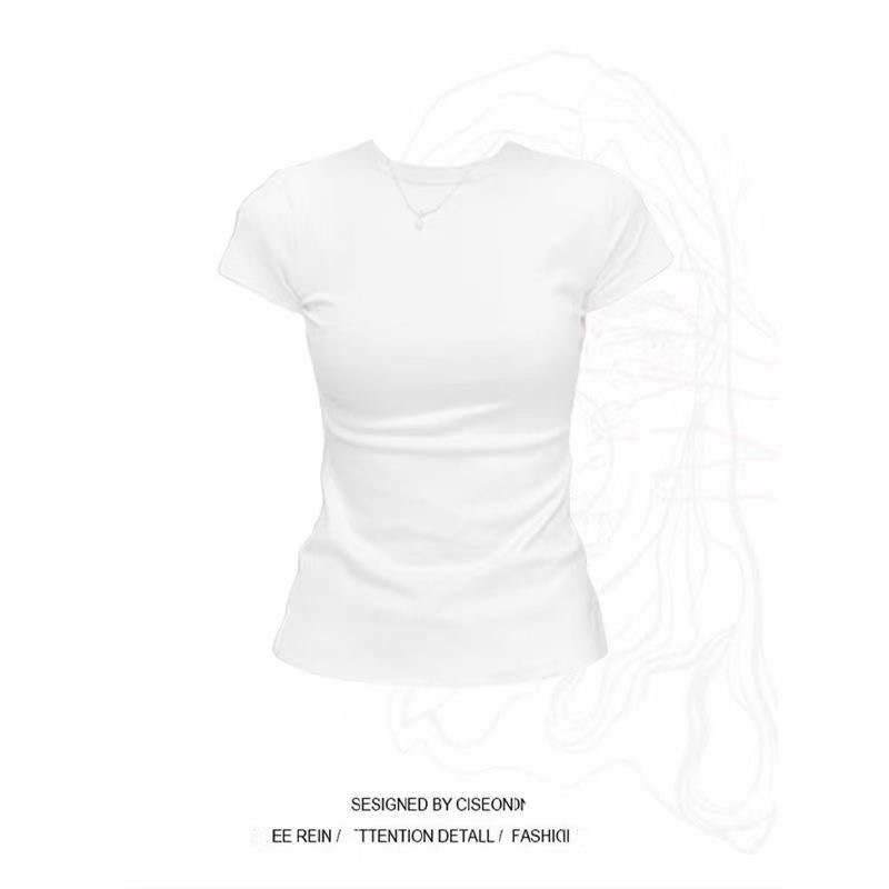 Nyári új, Pure Desire stílusú, feszes női póló, egyszínű, sokoldalú, rövid ujjú fazon, derekát összehúzó, dögös lányos crop top