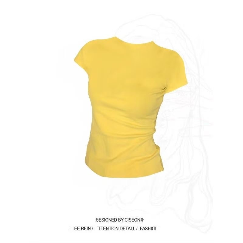 Nyári új, Pure Desire stílusú, feszes női póló, egyszínű, sokoldalú, rövid ujjú fazon, derekát összehúzó, dögös lányos crop top