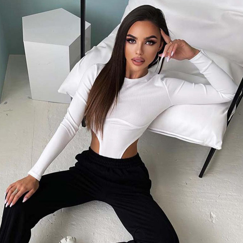 Határokon átnyúló elegáns, kényelmes varrásos talpú, mindenhez illő felső, női, karcsúsított, egyszínű, kerek nyakú, üreges, hosszú ujjú testruhák