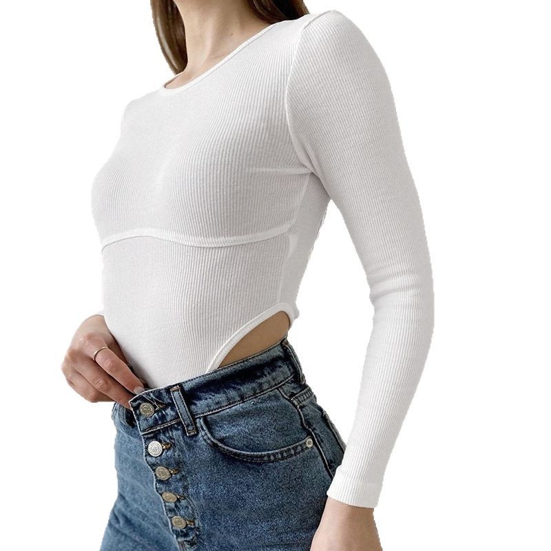 Határokon átnyúló elegáns, kényelmes varrásos talpú, mindenhez illő felső, női, karcsúsított, egyszínű, kerek nyakú, üreges, hosszú ujjú testruhák