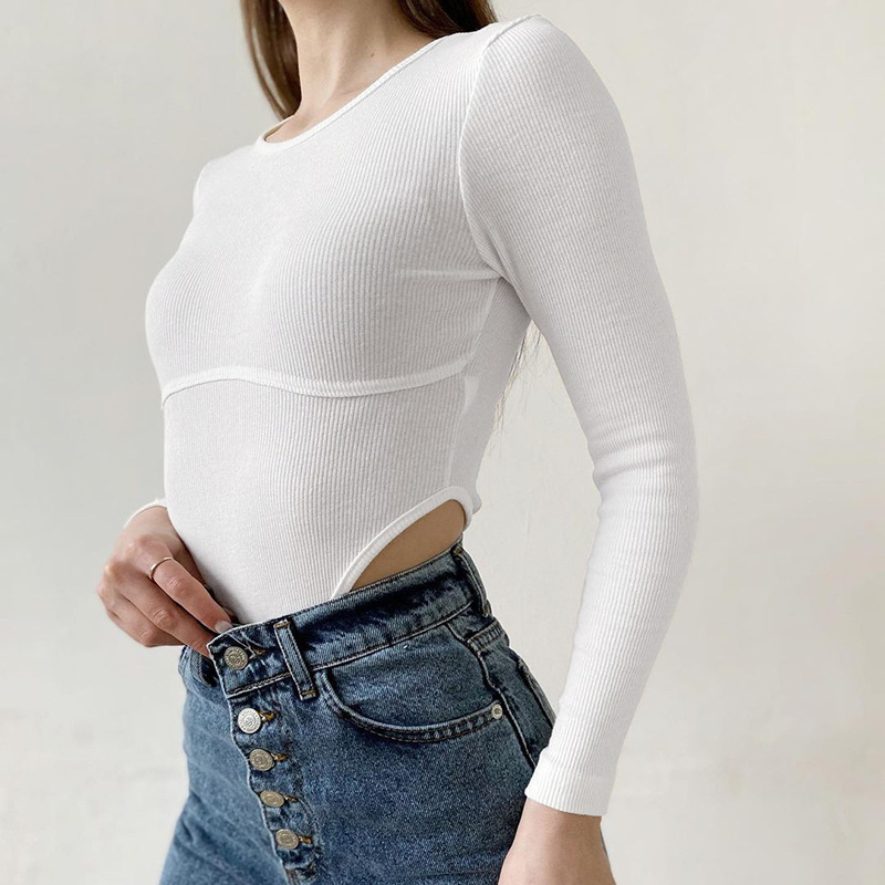 Határokon átnyúló elegáns, kényelmes varrásos talpú, mindenhez illő felső, női, karcsúsított, egyszínű, kerek nyakú, üreges, hosszú ujjú testruhák