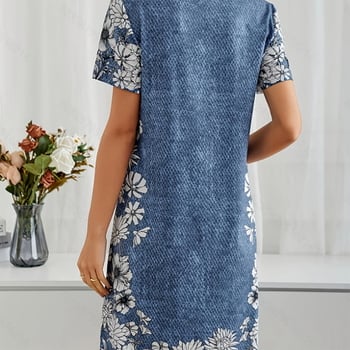 Európai és amerikai stílusú hírességek stílusú szoknya új női V-nyakú levendulamintás karcsú farmerutánzatú A-vonalú ruha